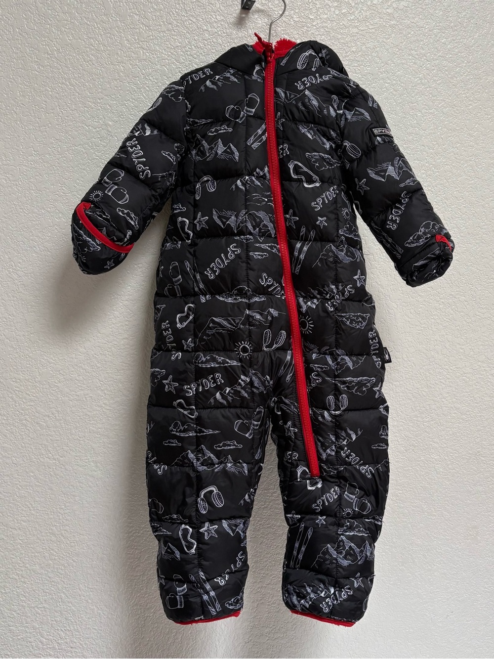 Spyder Black One-Piece Puffer Snowsuit with Red Trim